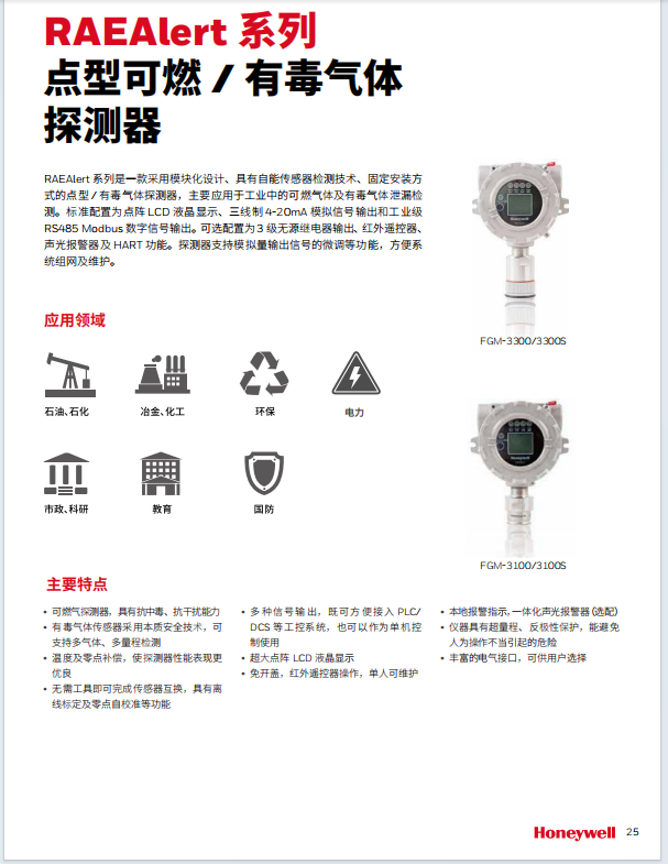 霍尼韦尔 华瑞FGM-3300 一氧化碳 探测器-CO/一氧化碳